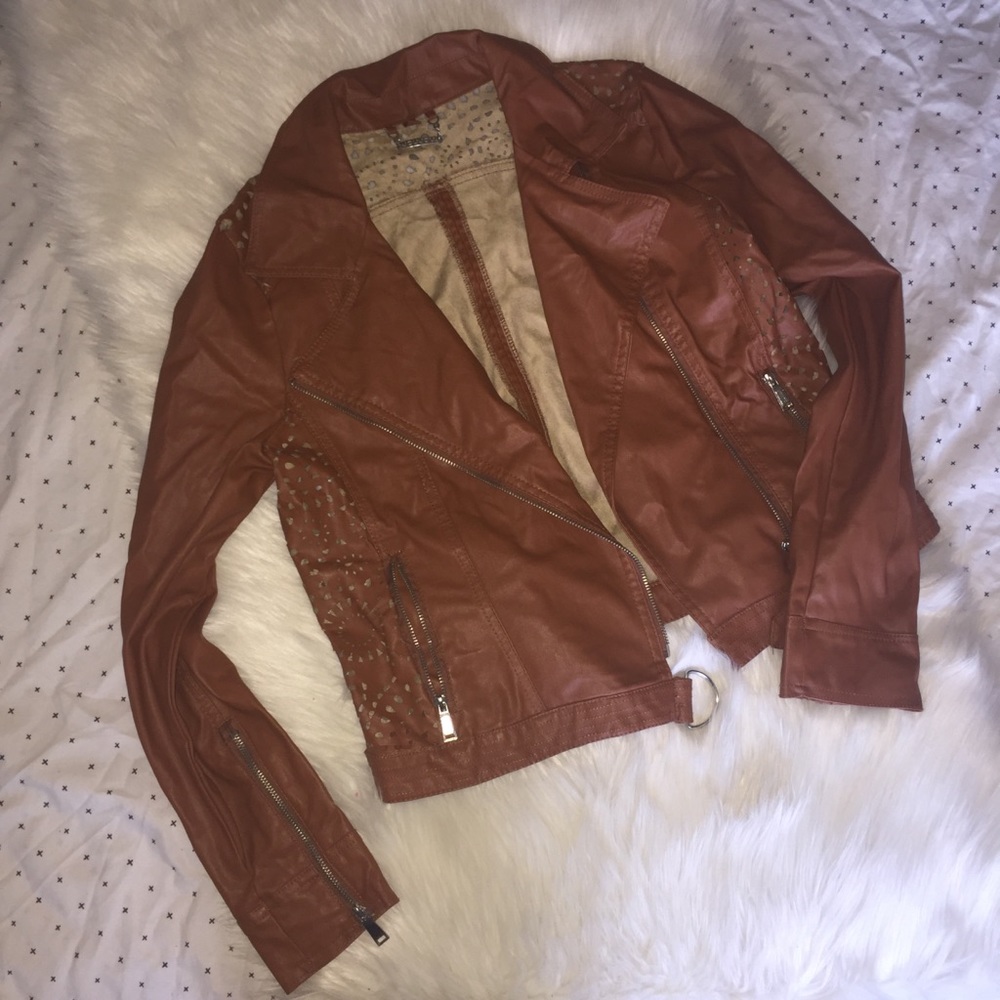 Faux leather jacket with cutouts